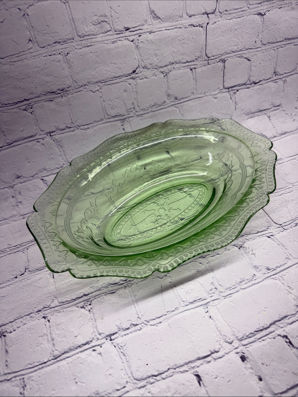 Pressed Glass Serving Platter in Light Green